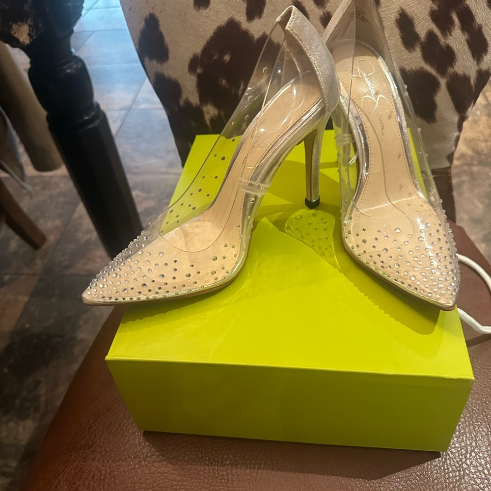 Jessica Simpson Nude Pointed-Toe Crystal Pumps with Clear Sides - Picture 2 of 4